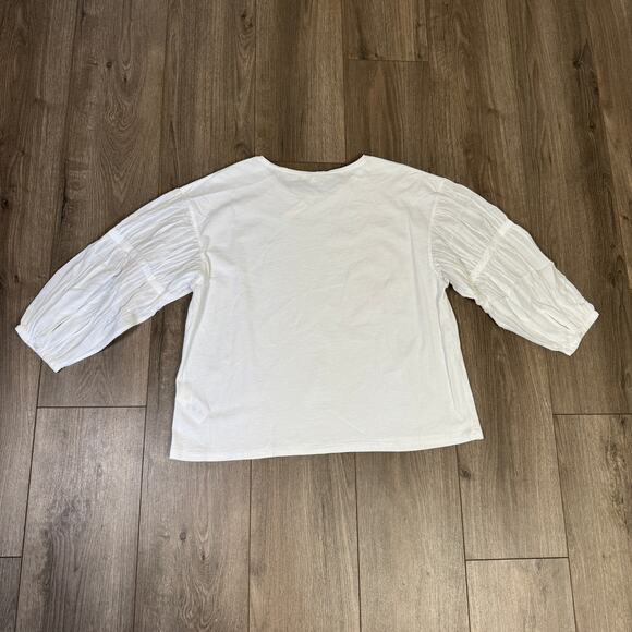 Madewell Puff-Sleeve Drop-Shoulder Knit Top WMNS L White 3/4 Sleeve Relaxed Fit - Picture 6 of 8